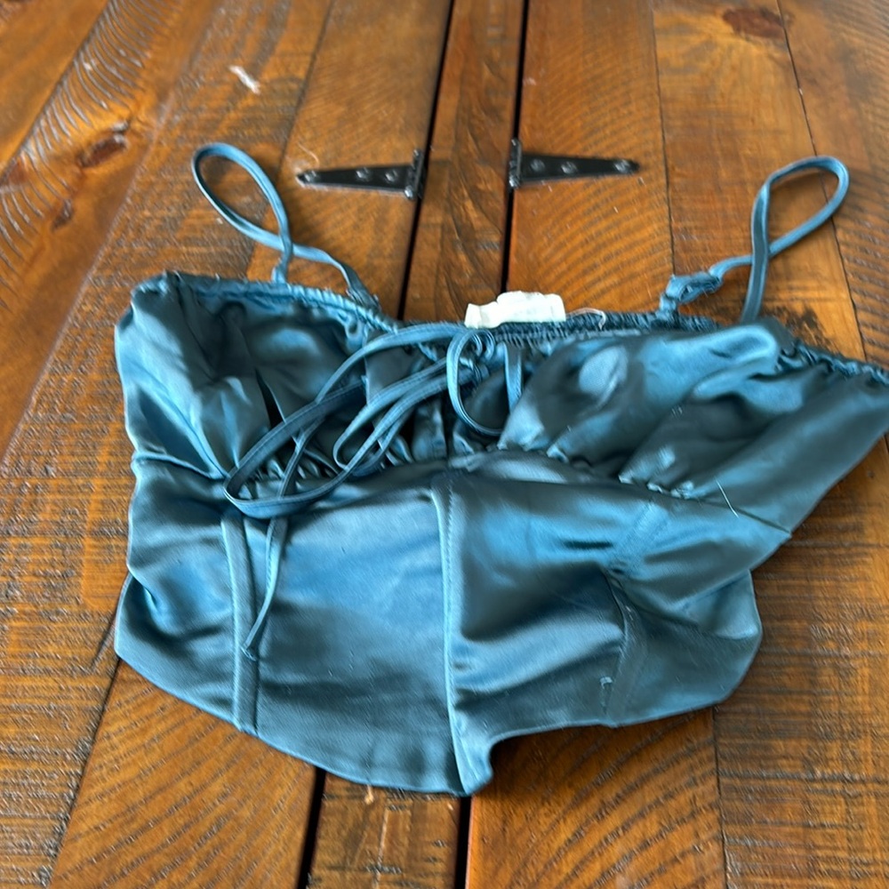 La Hearts Teal Satin Crop Top